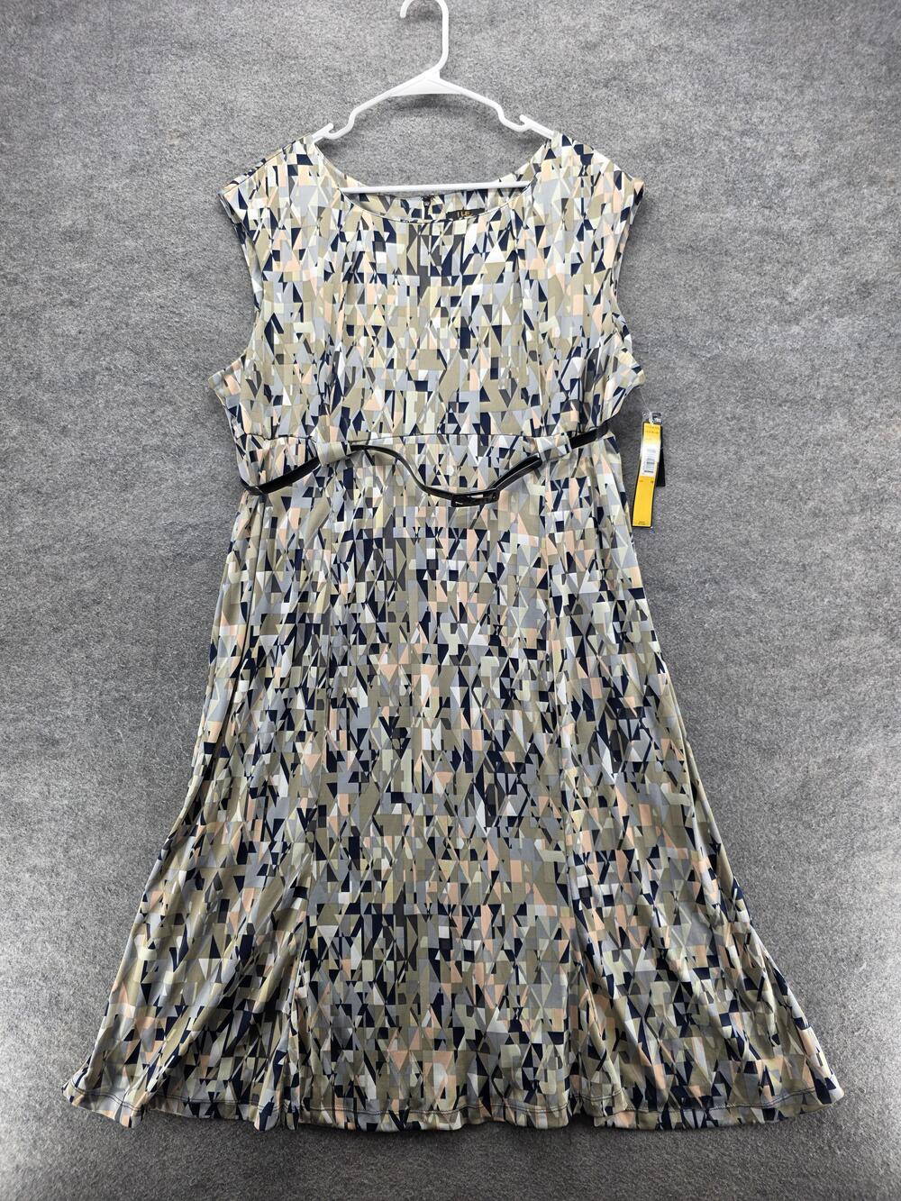 ILE New York Dress Womens 18 Multi Geometric Print Cap Sleeve Stretch IHP-025L